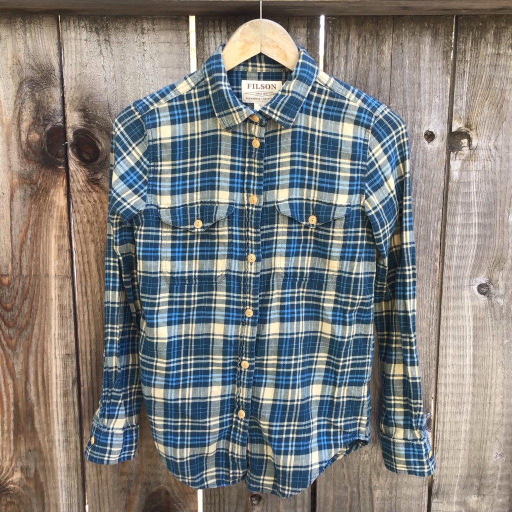 Cc Filson Plaid Check Blue Flannel Long Sleeve Button Up T Shirt Mens Size Xs